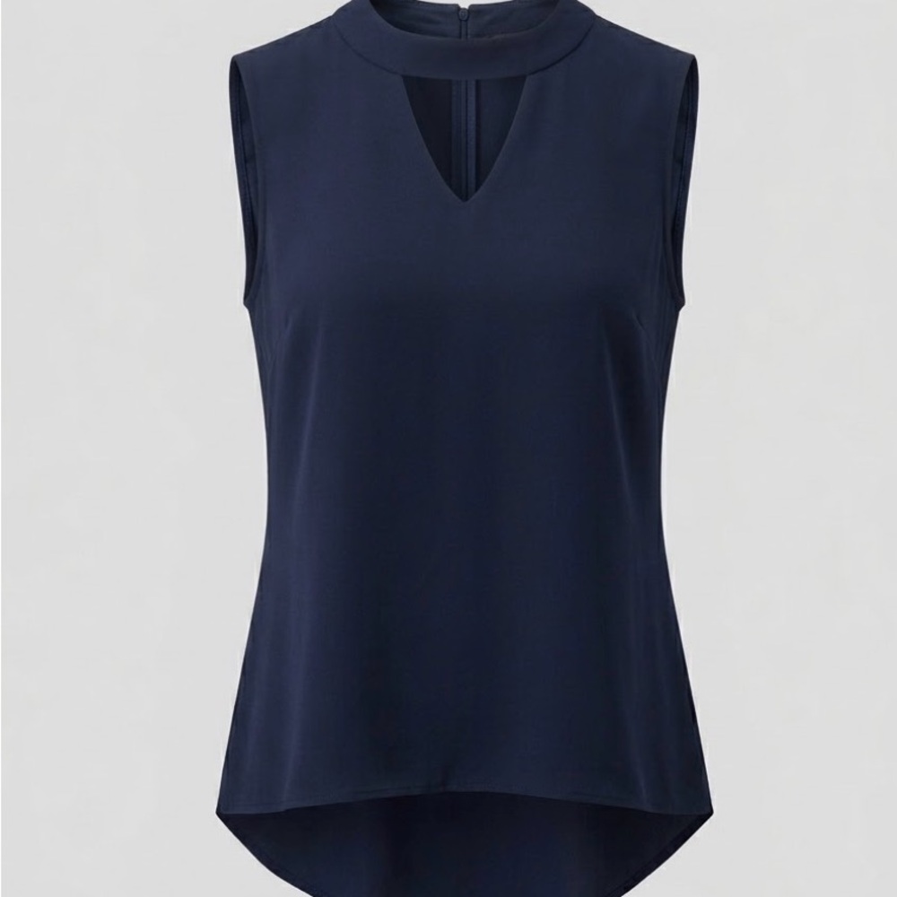 Tribal Jeans Navy Choker Cutout Neck Blouse L Classic